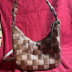 Brown Woven Satchel with Intricate Design